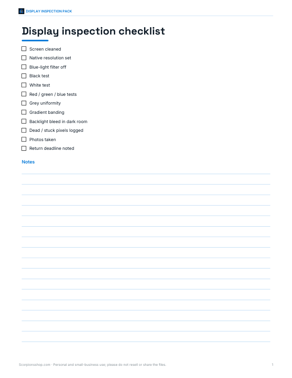Preview of Printable Display Inspection Checklist