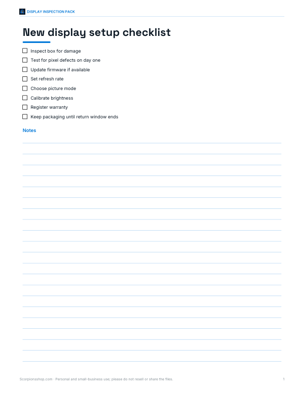 Preview of Printable New Display Setup Checklist
